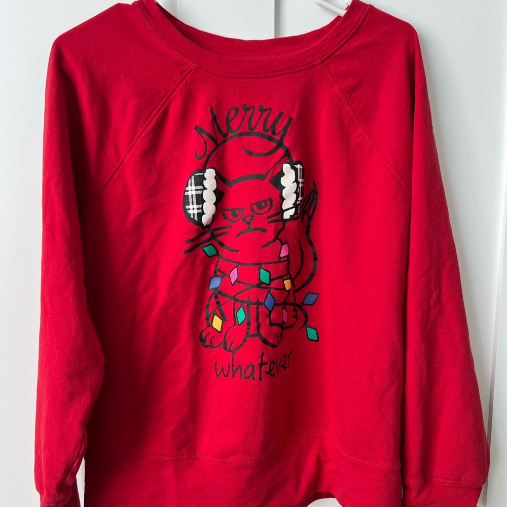 Funny Christmas sweatshirt Red Merry Whatever Cat Sweatshirt
